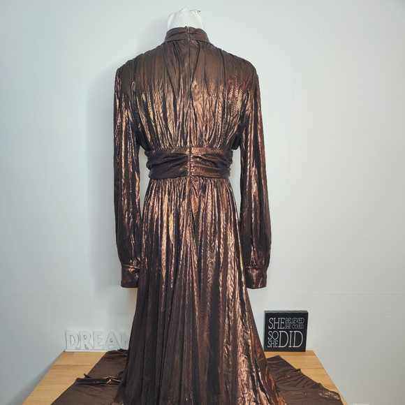 #2 Momnfancy Solid Cut Out Front Shimmery Bronze Dress with front slit. Sex… - Picture 3 of 6